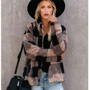 Stunning soft fluffy jacket with plaid detail soft